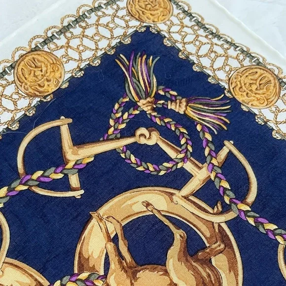 Vintage Celine Paris Navy Silk Scarf BNWT Late 1980s-Early 90s Rare France - Picture 9 of 16